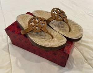 Tory Burch Miller Cloud Shearling Sandals Size 9 – Caramel Corn Nappa Leather
